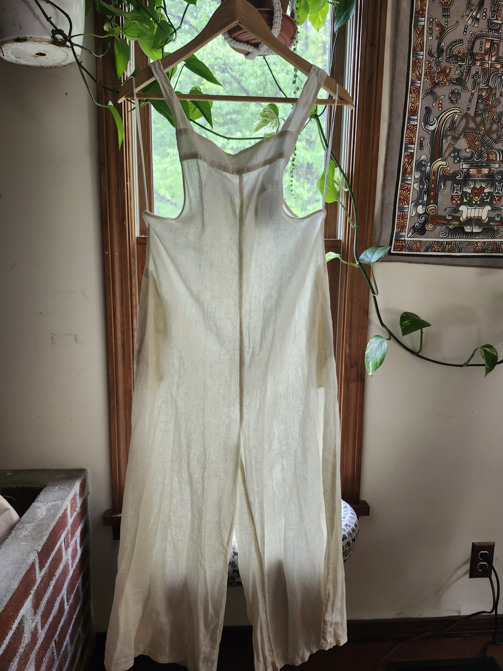 Cream Wide-Leg Linen Jumpsuit